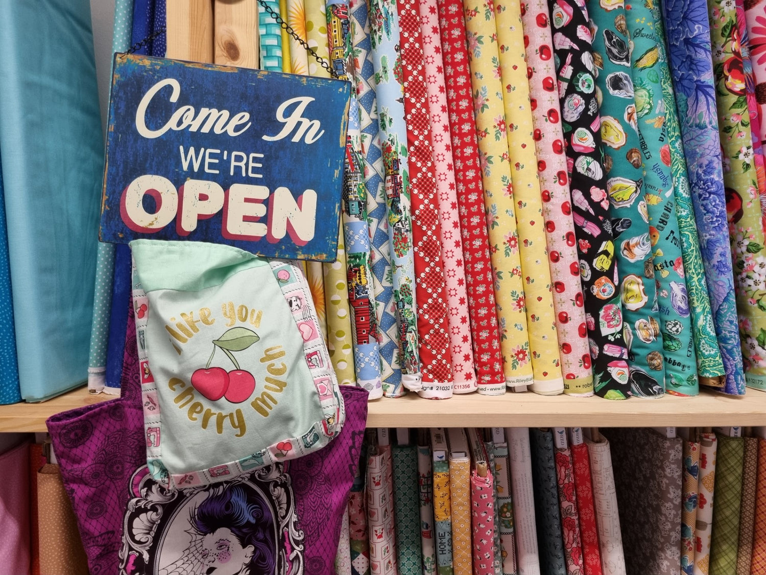 bright loops of vintage style patchwork on a white background