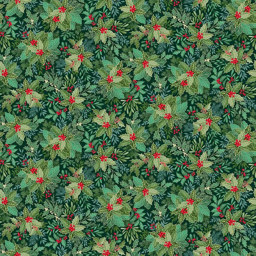 Good Tidings - holly bush on dark green