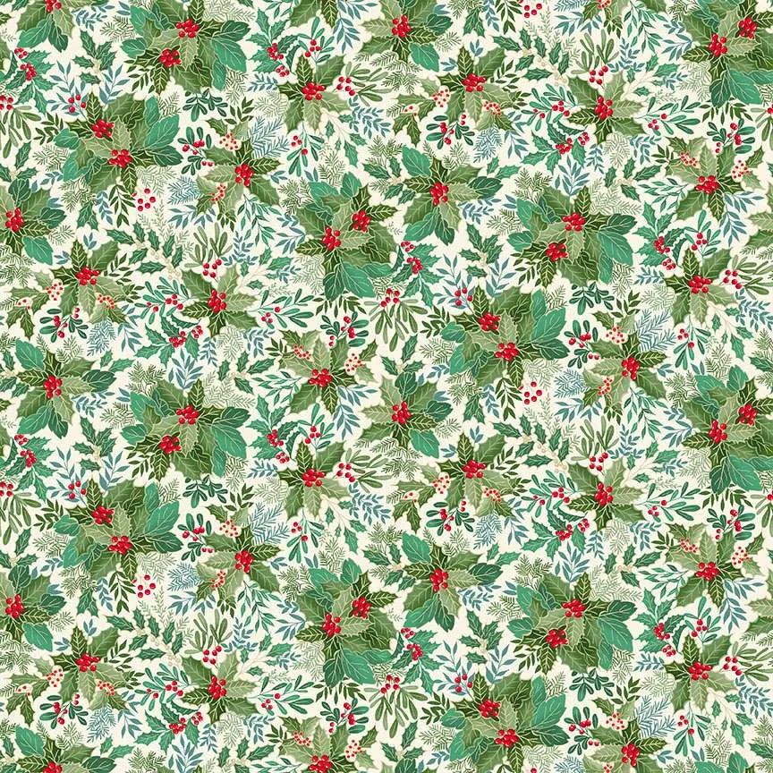 Good Tidings - holly bush on light green