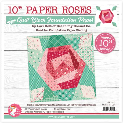 10'' Paper Roses Quilt Block 10 inch finished size Foundation Paper - Lori Holt