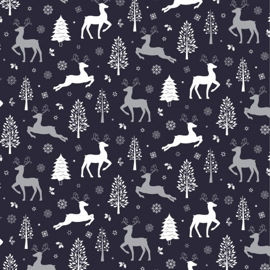 White Christmas - reindeer on navy