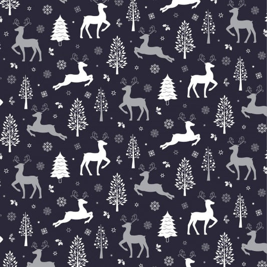 White Christmas - reindeer on navy