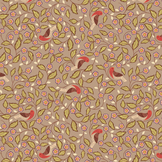 Isabella  - arts and crafts bird on dark taupe