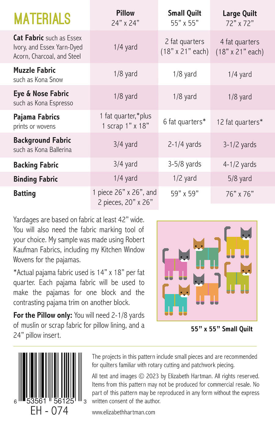Cats in Pyjamas - quilt pattern- Elizabeth Hartman