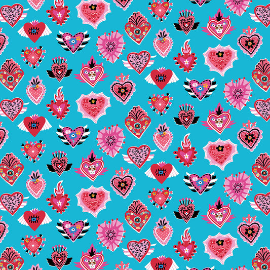 Viva la Vida - turquoise hearts and flowers