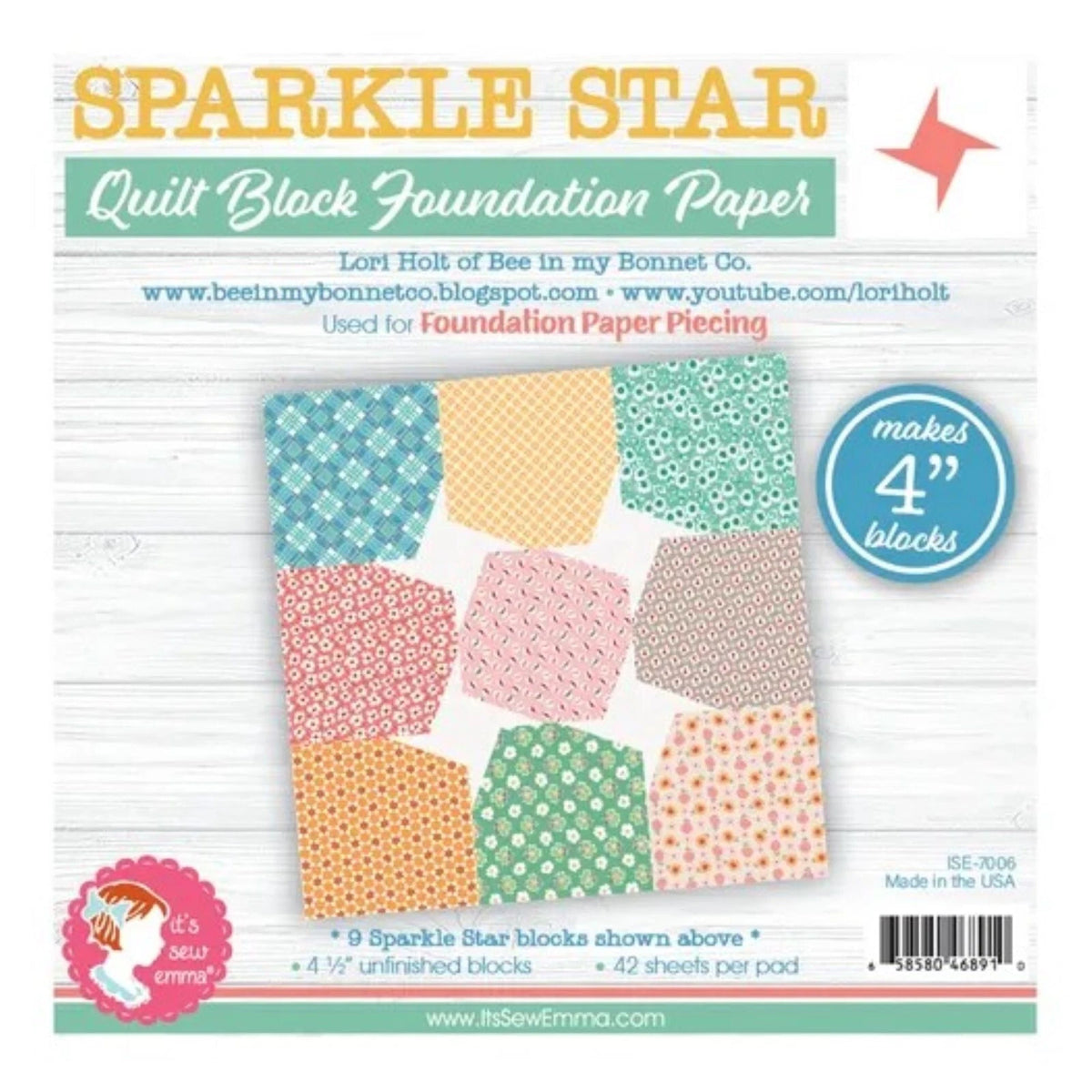 4" Sparkle Star Quilt Block Foundation Paper