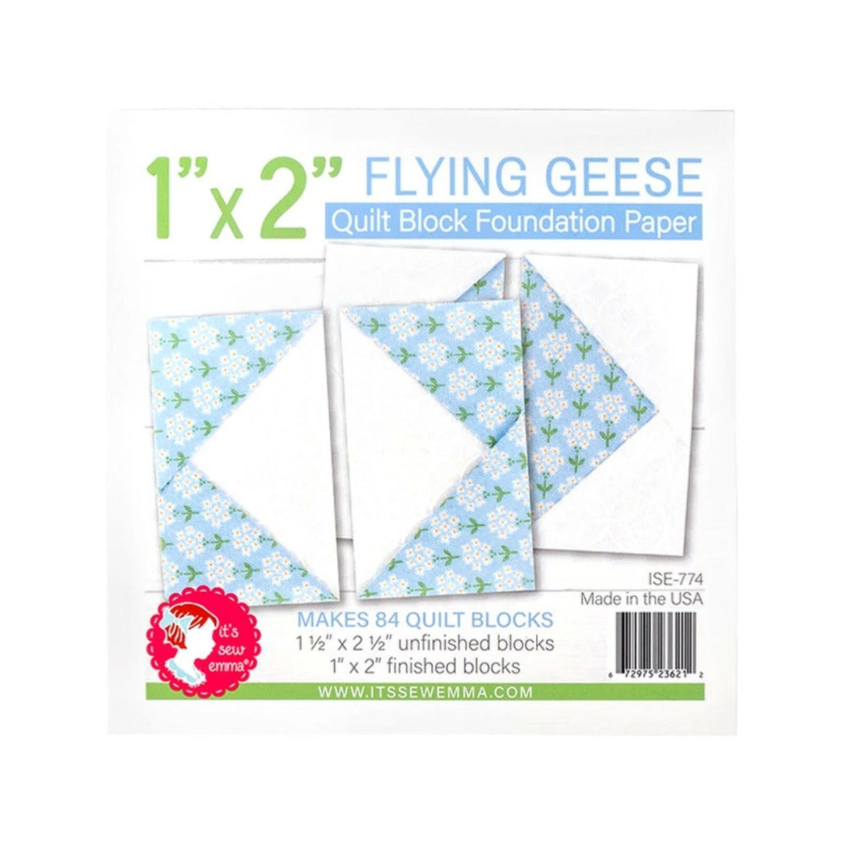 1" x 2" Flying Geese Quilt Block Foundation Paper