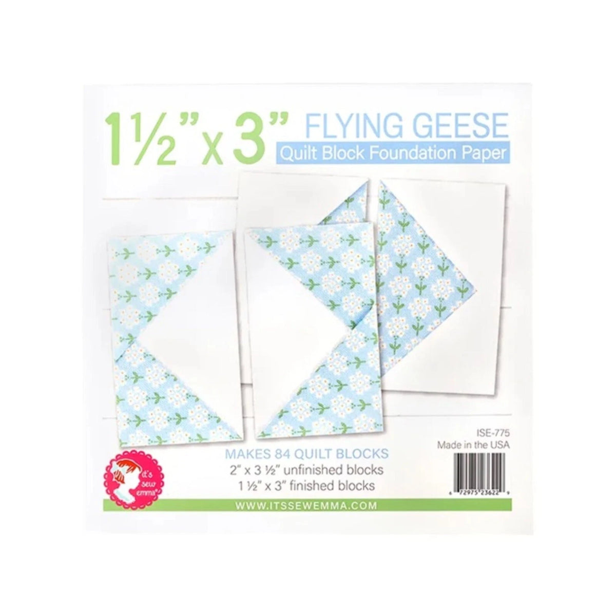 1.5" x 3" Flying Geese Quilt Block Foundation Paper