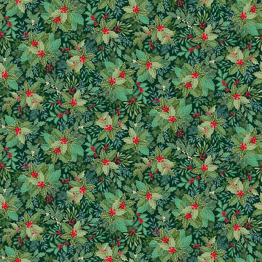 Good Tidings - holly bush on dark green