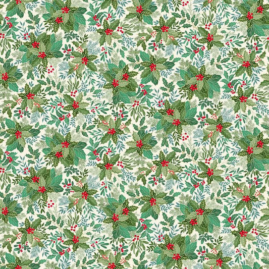 Good Tidings - holly bush on light green