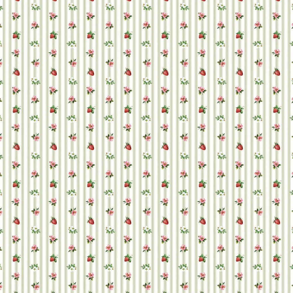 Strawberry Meadows - ditsy strawberry stripe