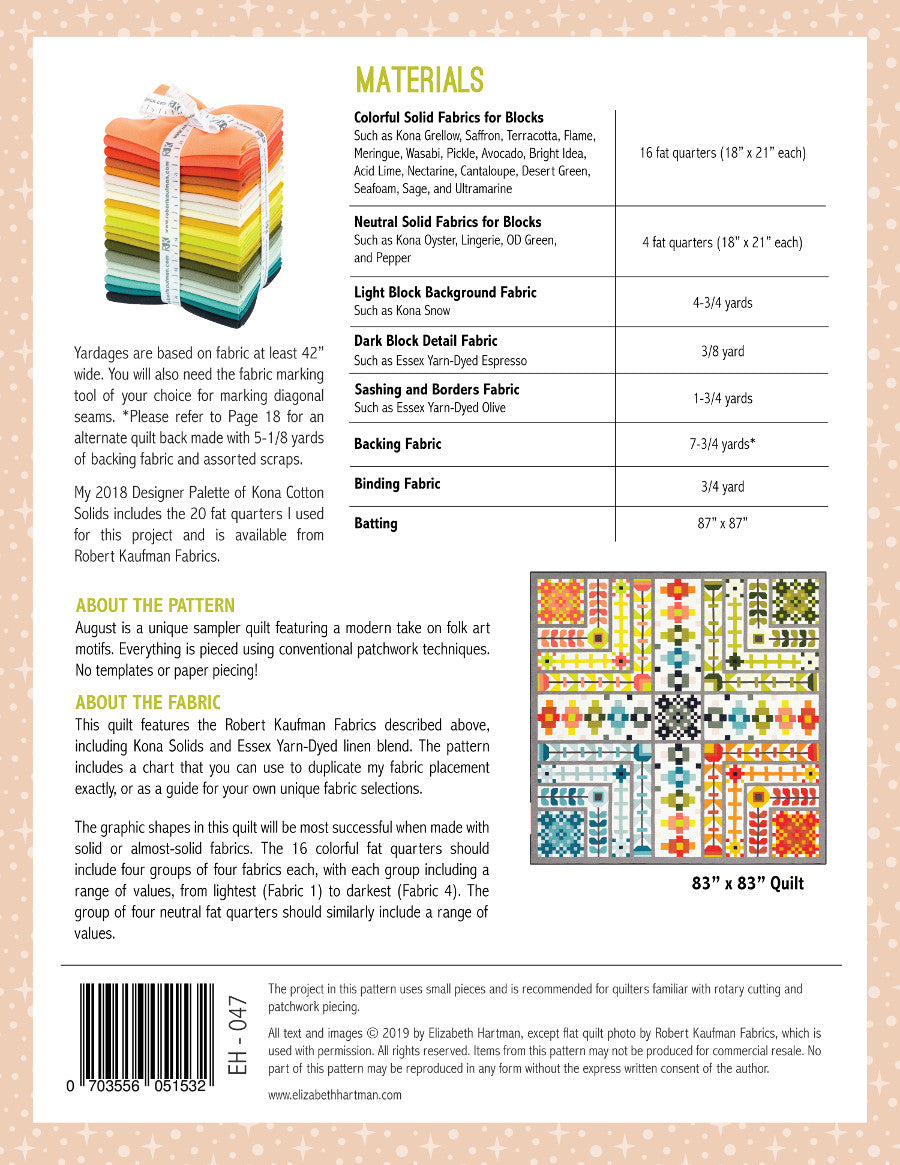 August - quilt pattern- Elizabeth Hartman