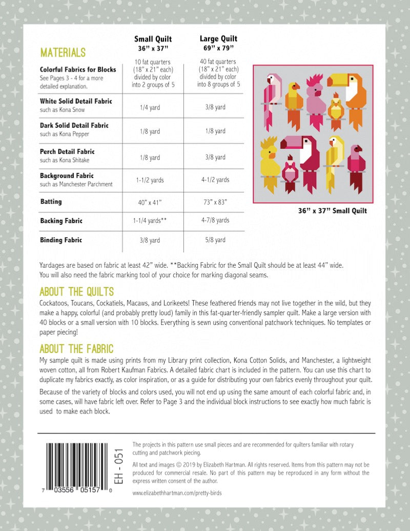 Pretty Birds - quilt pattern- Elizabeth Hartman