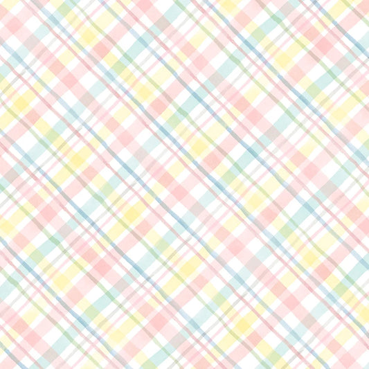 Bunnies and Blooms - pastel plaid