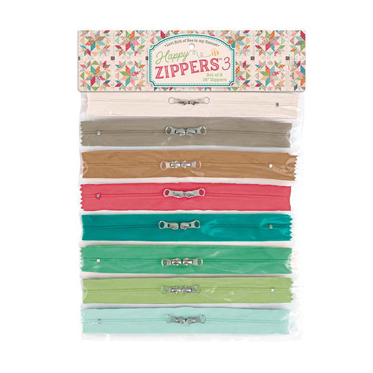 Lori Holt - Happy Zippers 3 - set of eight 16 inch zippers