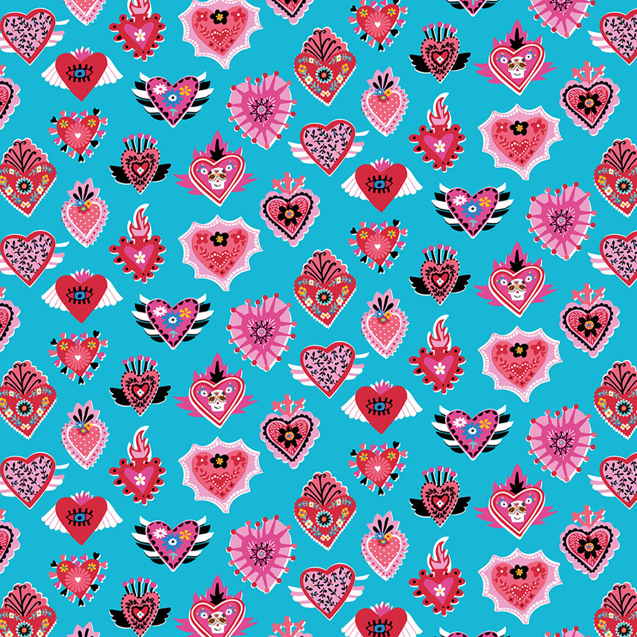 Viva la Vida - turquoise hearts and flowers