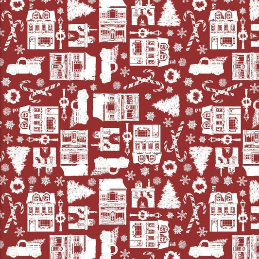 Winter Village - village on red
