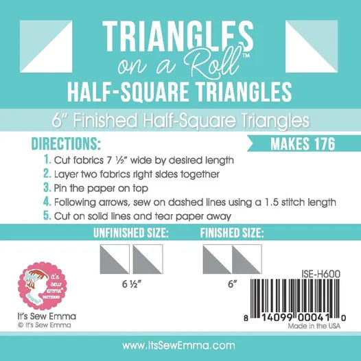 6 inch finished size Triangles on a roll - half square triangles