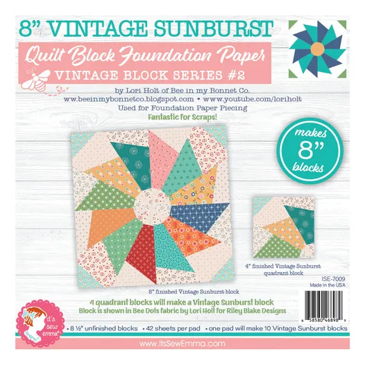 8'' Vintage Sunburst quilt block foundation paper | Lori Holt