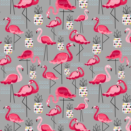 Flamingos on grey